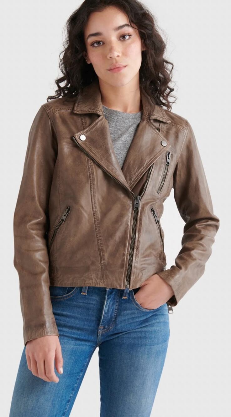 Lucky Brand Women's Worn Leather Moto Jacket Brown Size M